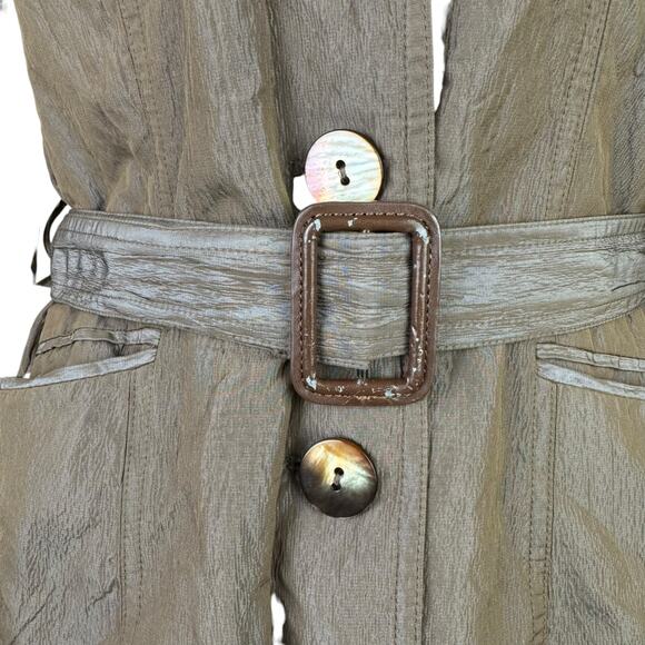 Lafayette 148 New York Metallic Crinkle Brown Belted Trench Blazer Jacket - Picture 9 of 15